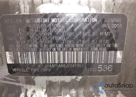 2018 Mitsubishi Eclipse Cross Se from USA, damaged, VIN JA4AT5AA8JZ041953